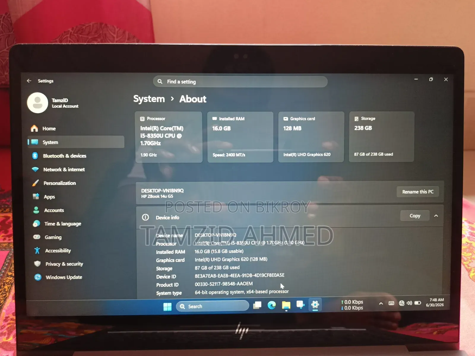 Laptop HP ZBook 14u G5 16GB Intel Core 5 SSD 256GB
