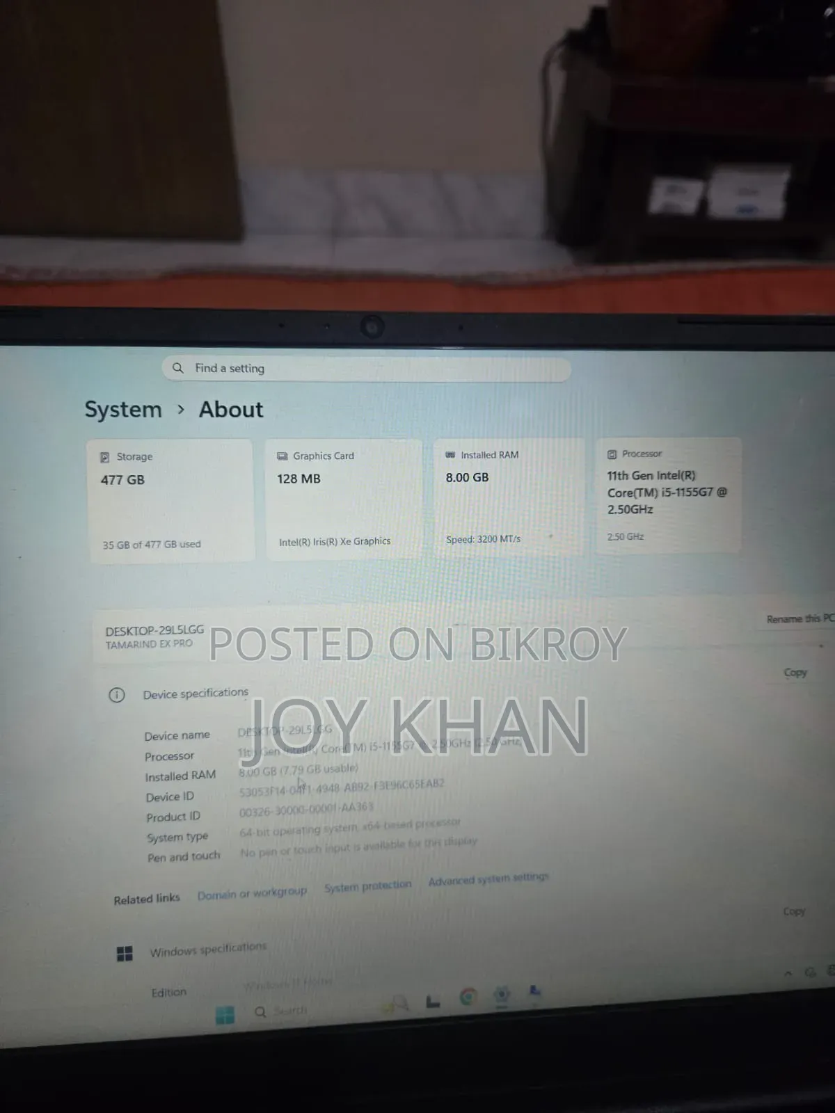 ল্যাপটপ ৮জিবি এসএসডি ৫১২জিবি