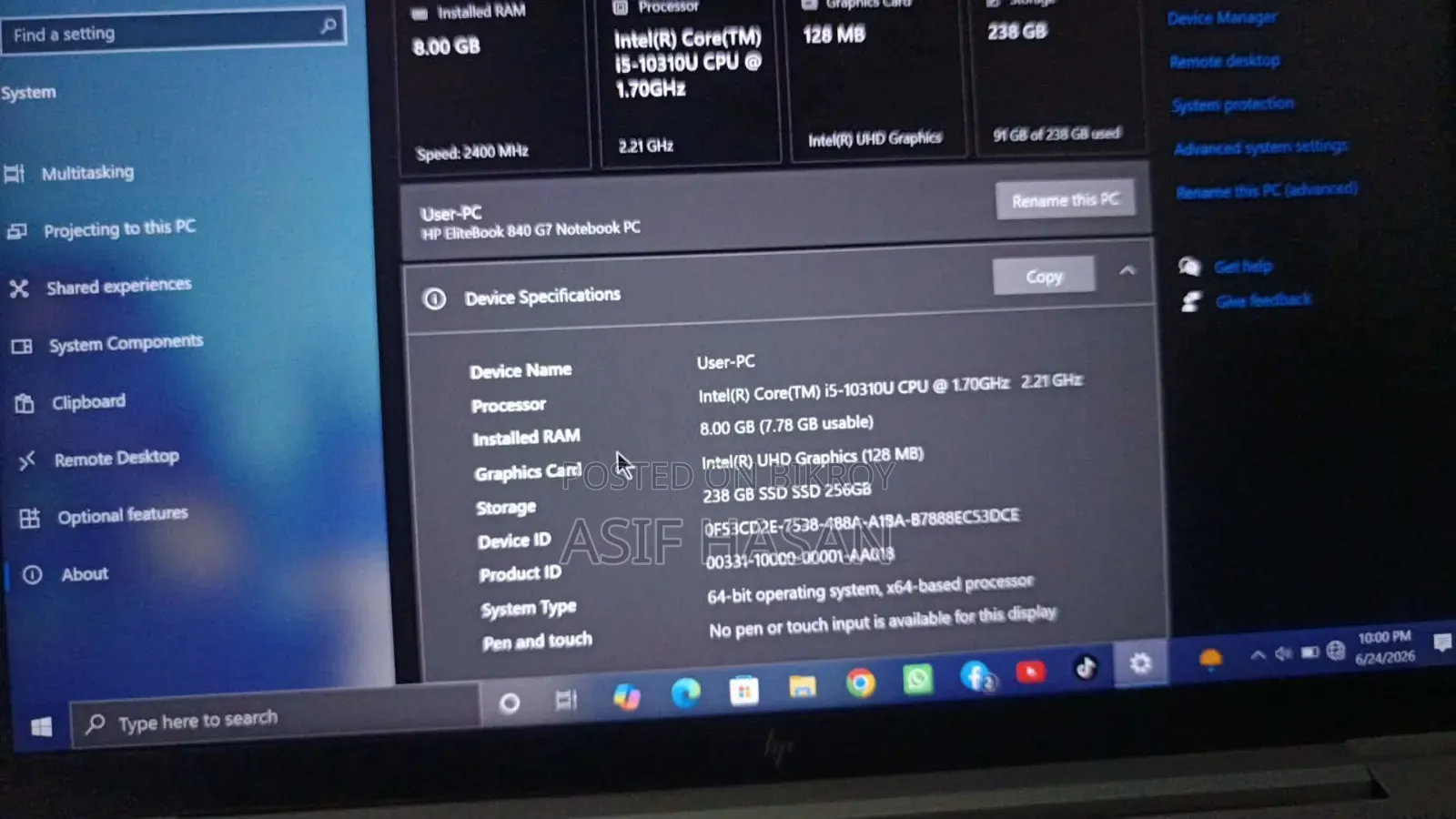 Laptop HP EliteBook 840 G7 8GB Intel Core I5 SSHD+SSD 256GB