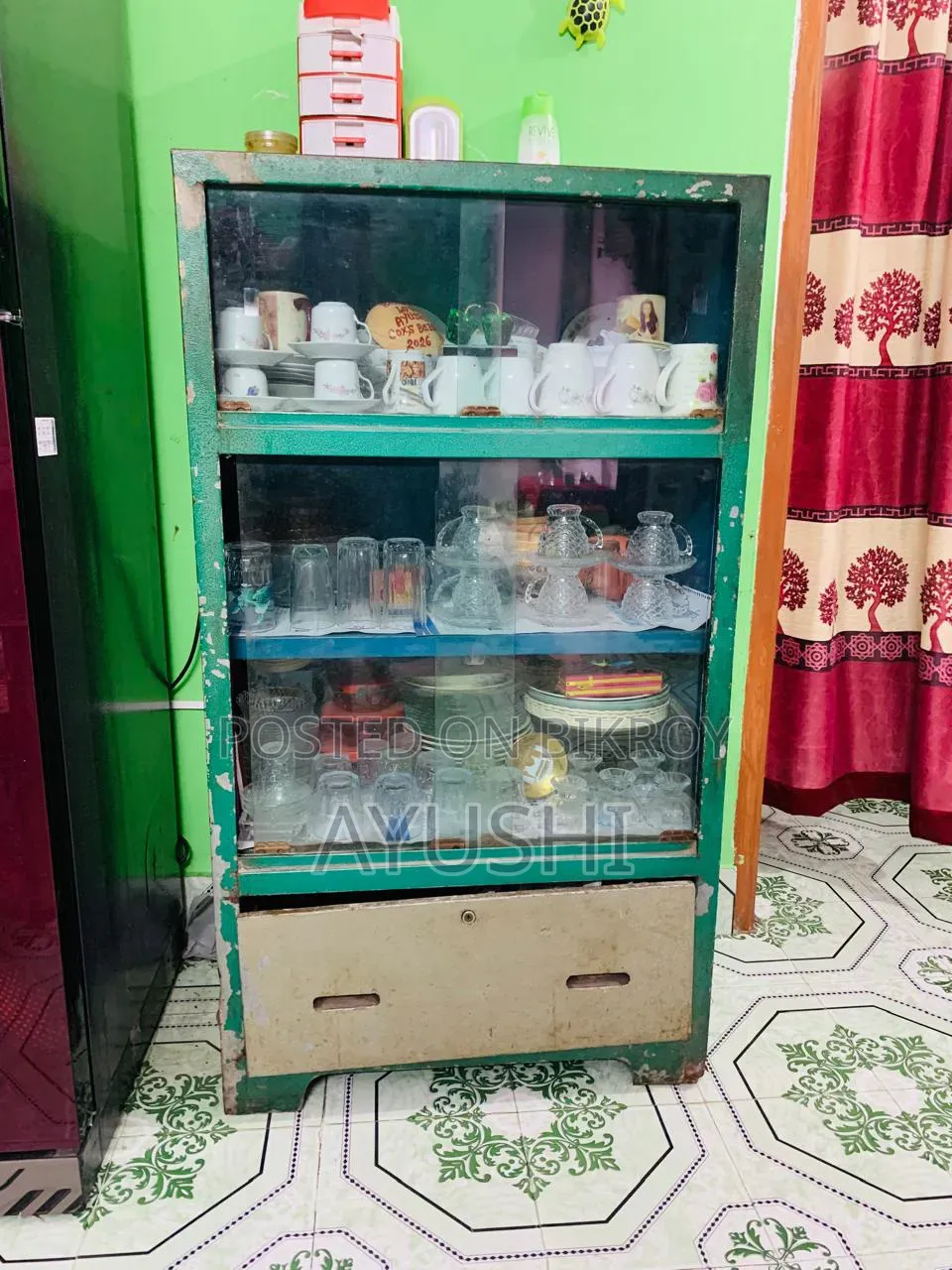 Vintage Look Green Display Cabinet for Sale