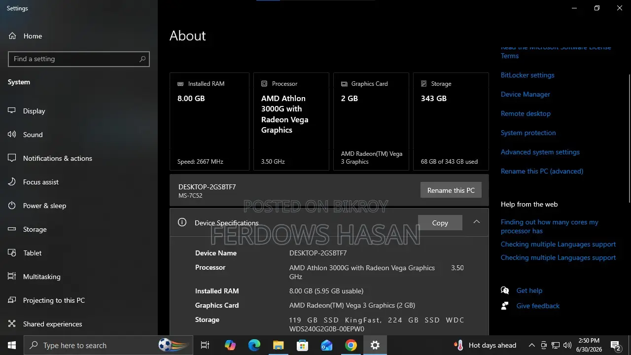 Desktop Computer MSI 8GB AMD Ryzen 3 SSD 256GB