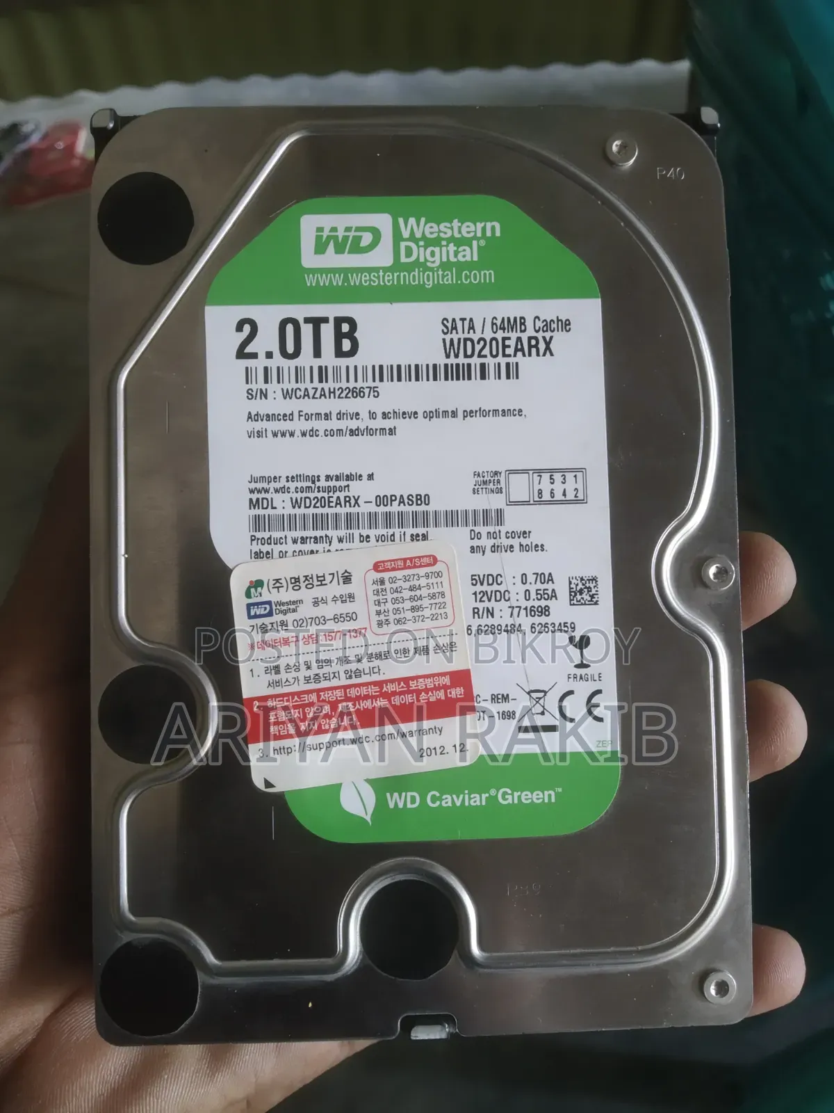 Wd 2tb Sata Desktop Hard Disk (Wd20earx)