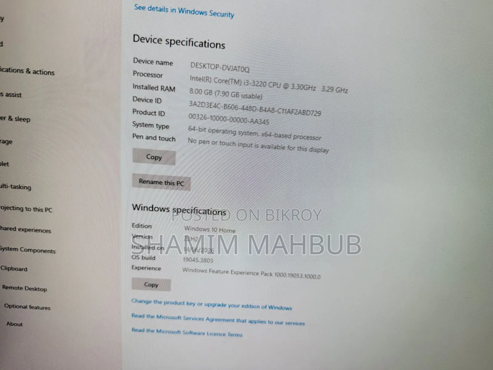 Desktop Computer 8GB Intel Core i3 HDD 500GB