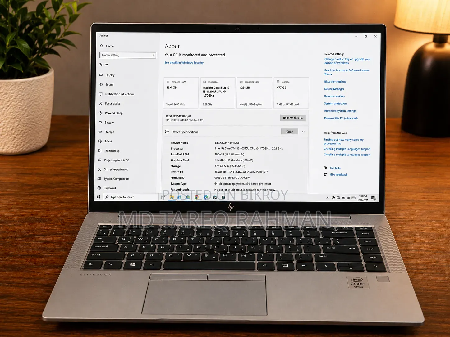 Laptop HP EliteBook 840 G8 16GB Intel Core I5 SSD 512GB