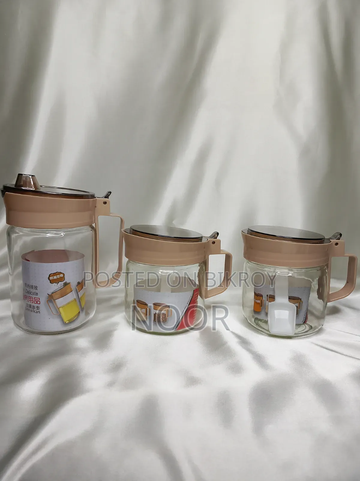 Brand New 3-piece Glass Spice Jar & Oil Dispenser Set