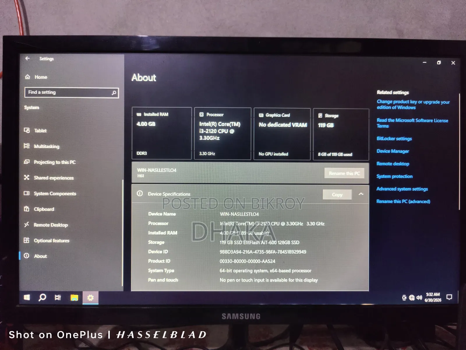 Desktop Computer Gigabyte 4GB Intel Core i3 SSD 128GB