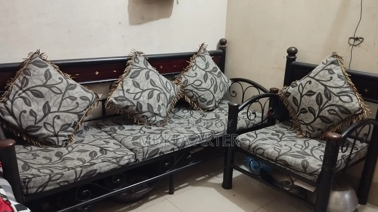 One set of steel sofa for sale. 2 single-seaters, 1 three-seater