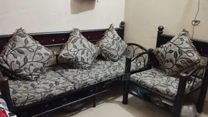 One set of steel sofa for sale. 2 single-seaters, 1 three-seater