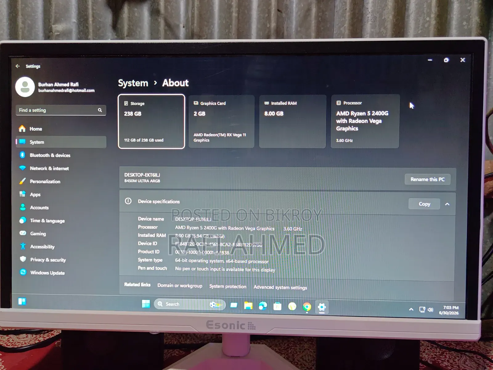 Desktop Computer 8GB AMD Ryzen 5 SSD 256GB