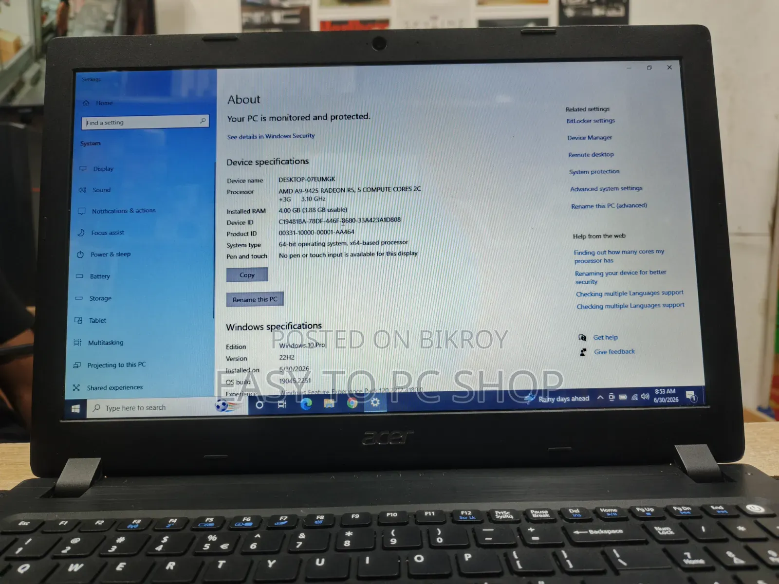 Laptop Acer Aspire 3 4GB AMD Ryzen 5 eMMC 128GB