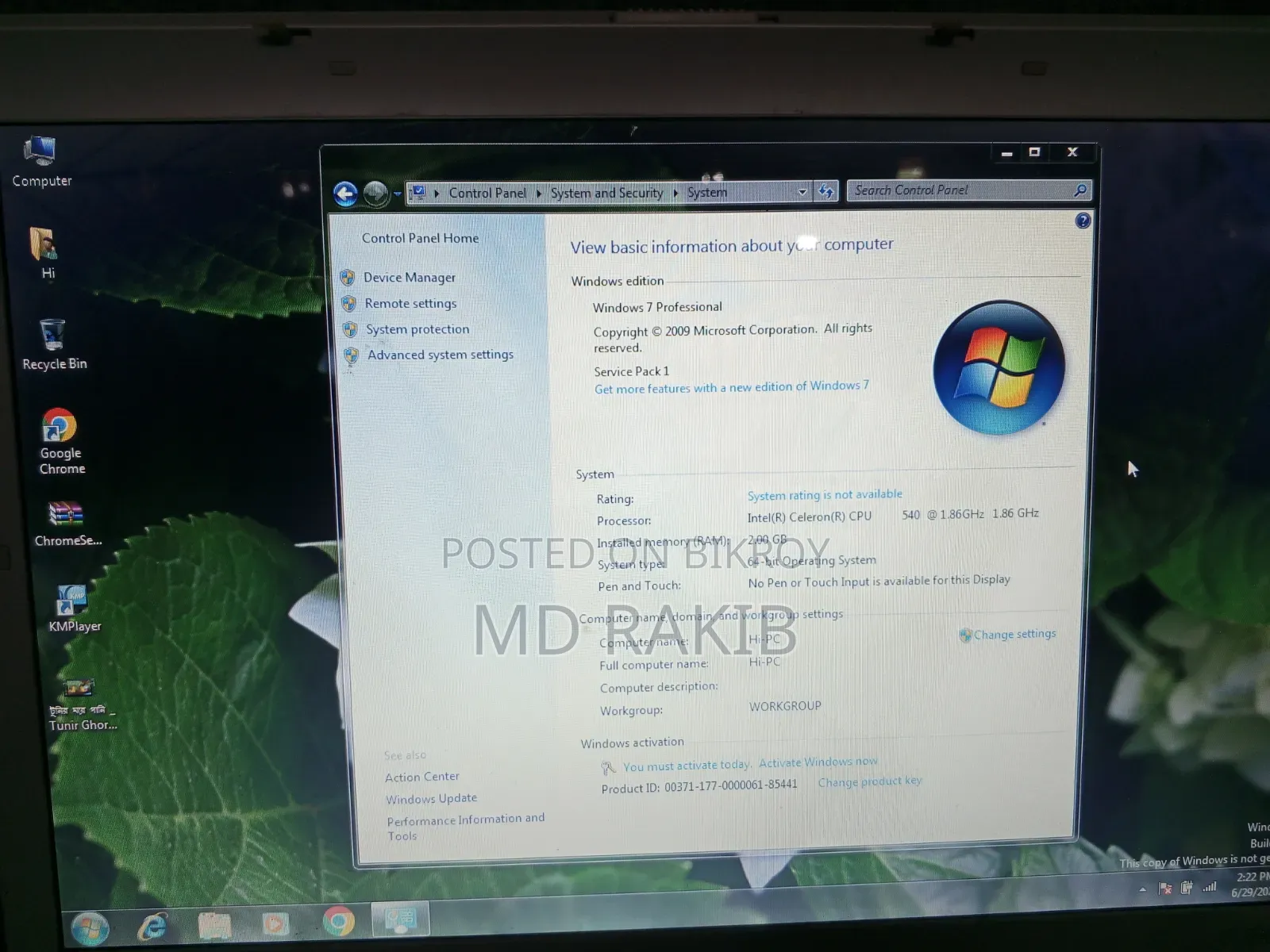 Laptop Toshiba Dynabook T552 2GB Intel Core 2 Duo HDD 320GB