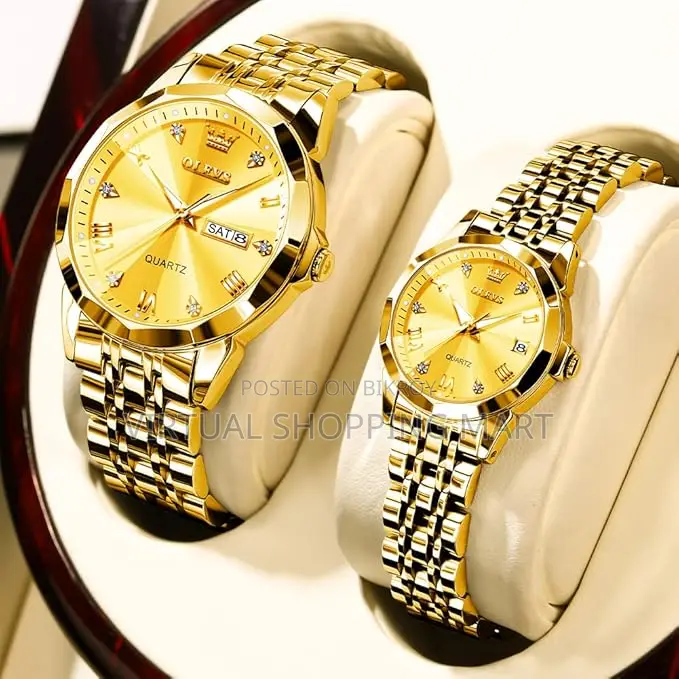 Olevs Stainless Steel Fashionable Couple Watches Full Golden