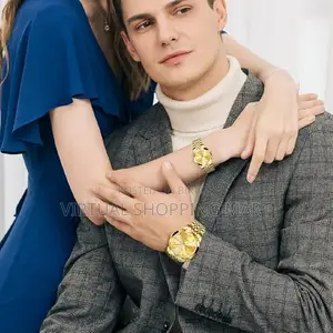 Olevs Stainless Steel Fashionable Couple Watches Full Golden