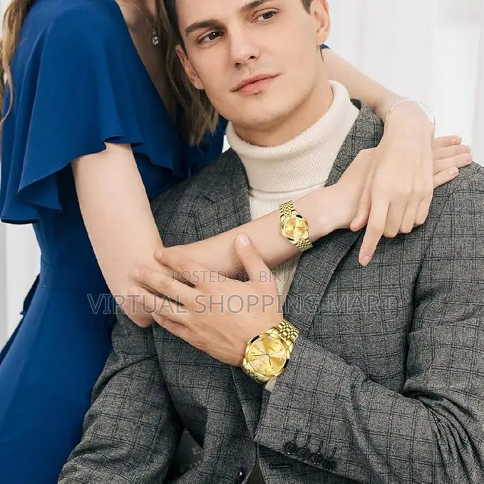 Olevs Stainless Steel Fashionable Couple Watches Full Golden