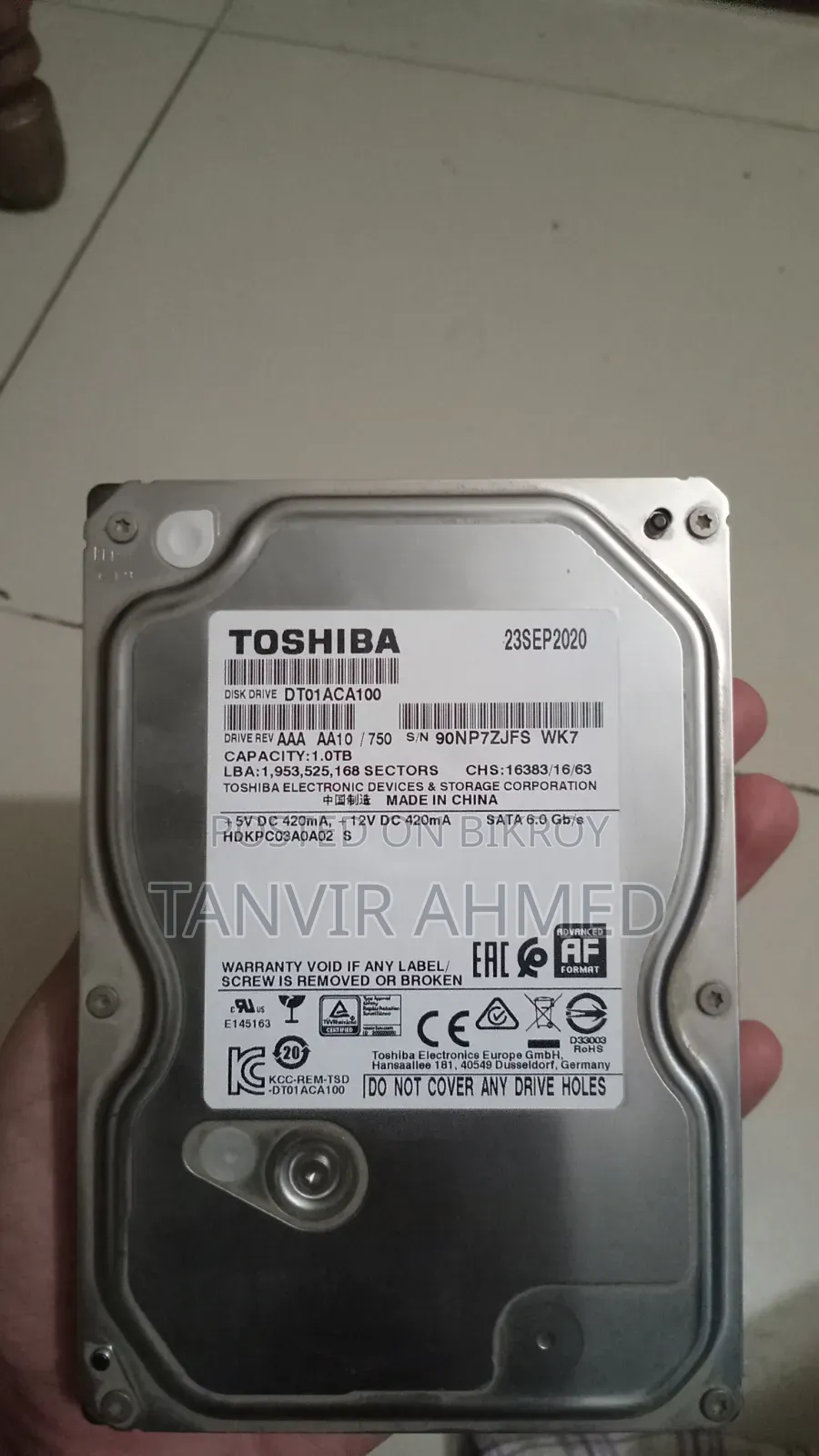 Toshiba 7200 RPM 1TB SATA HDD