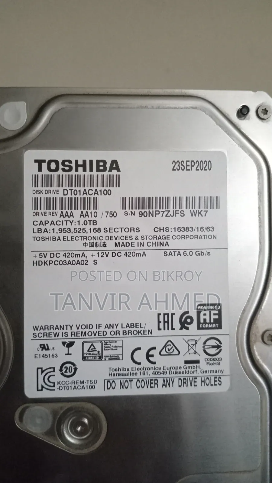 Toshiba 7200 RPM 1TB SATA HDD