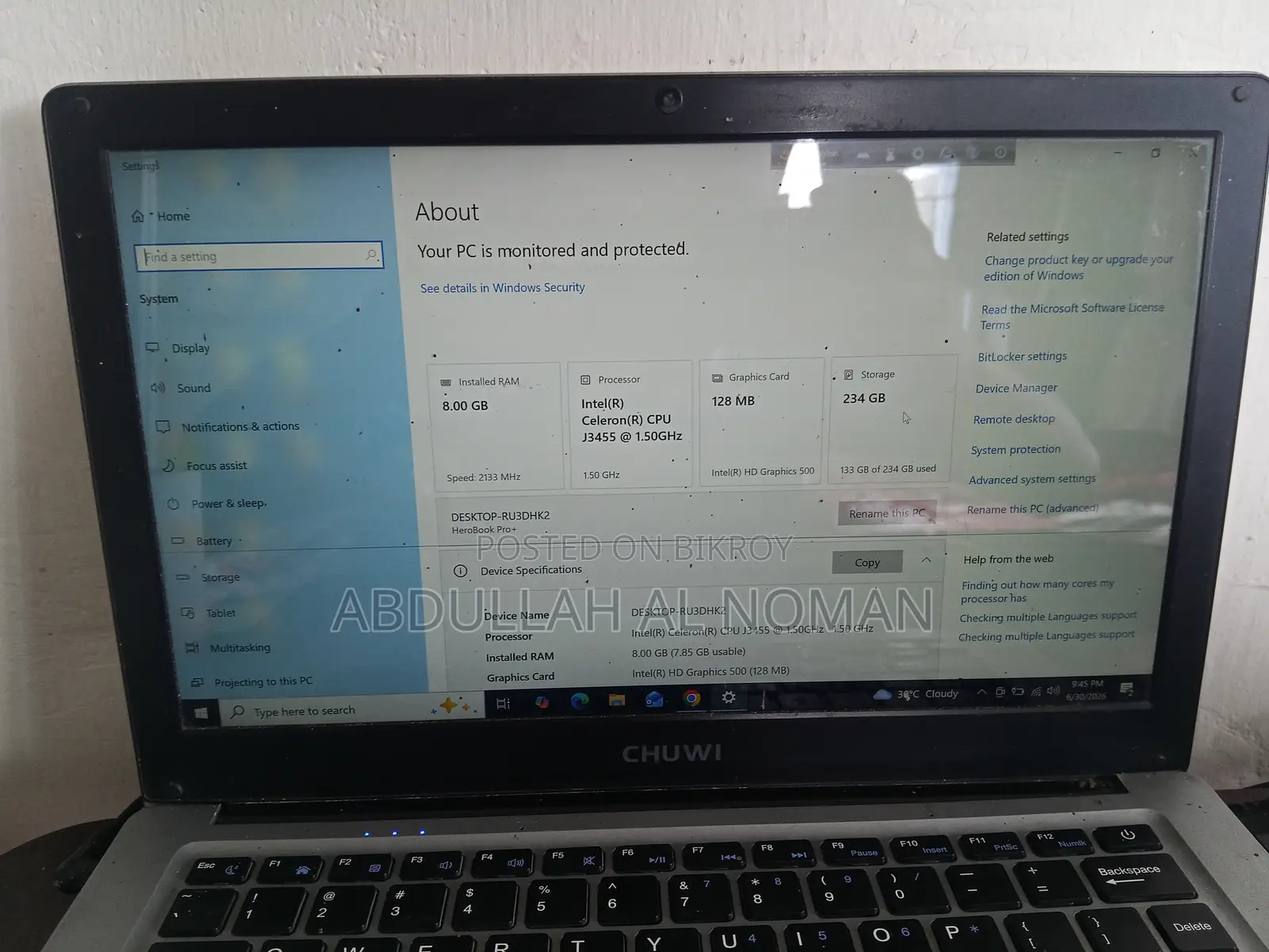 ল্যাপটপ Chuwi HeroBook Pro+ 8GB Intel Celeron SSD 256GB