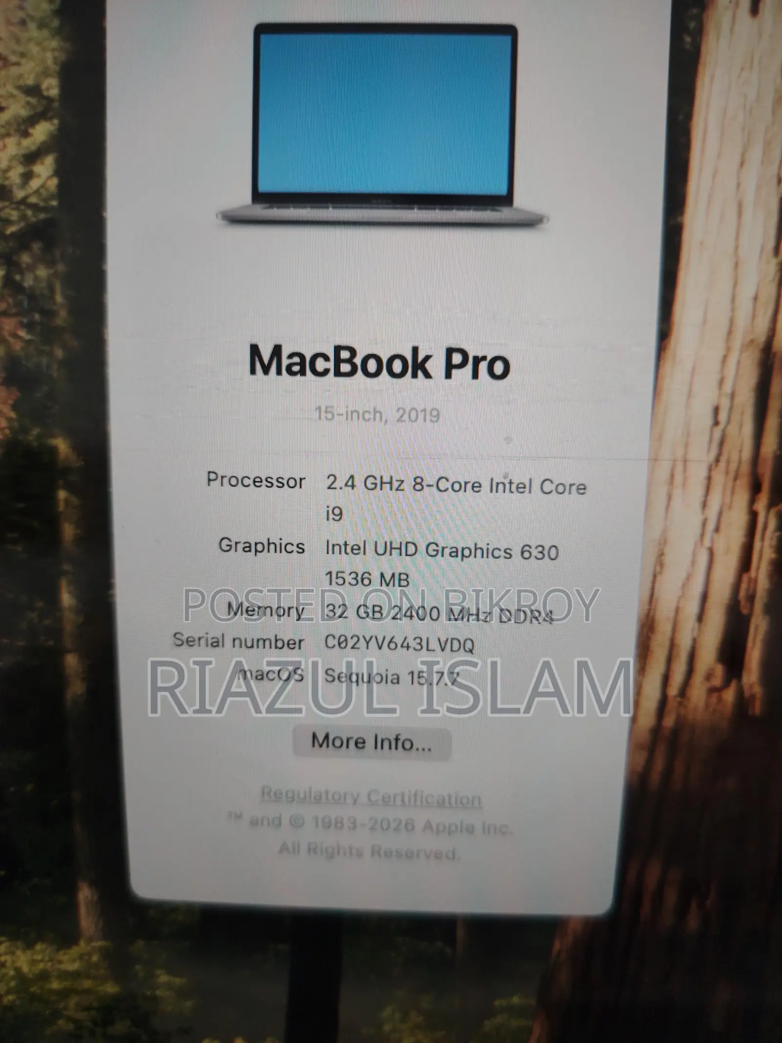 Laptop Apple MacBook Pro 2019 32GB Intel Core I9 SSD 512GB