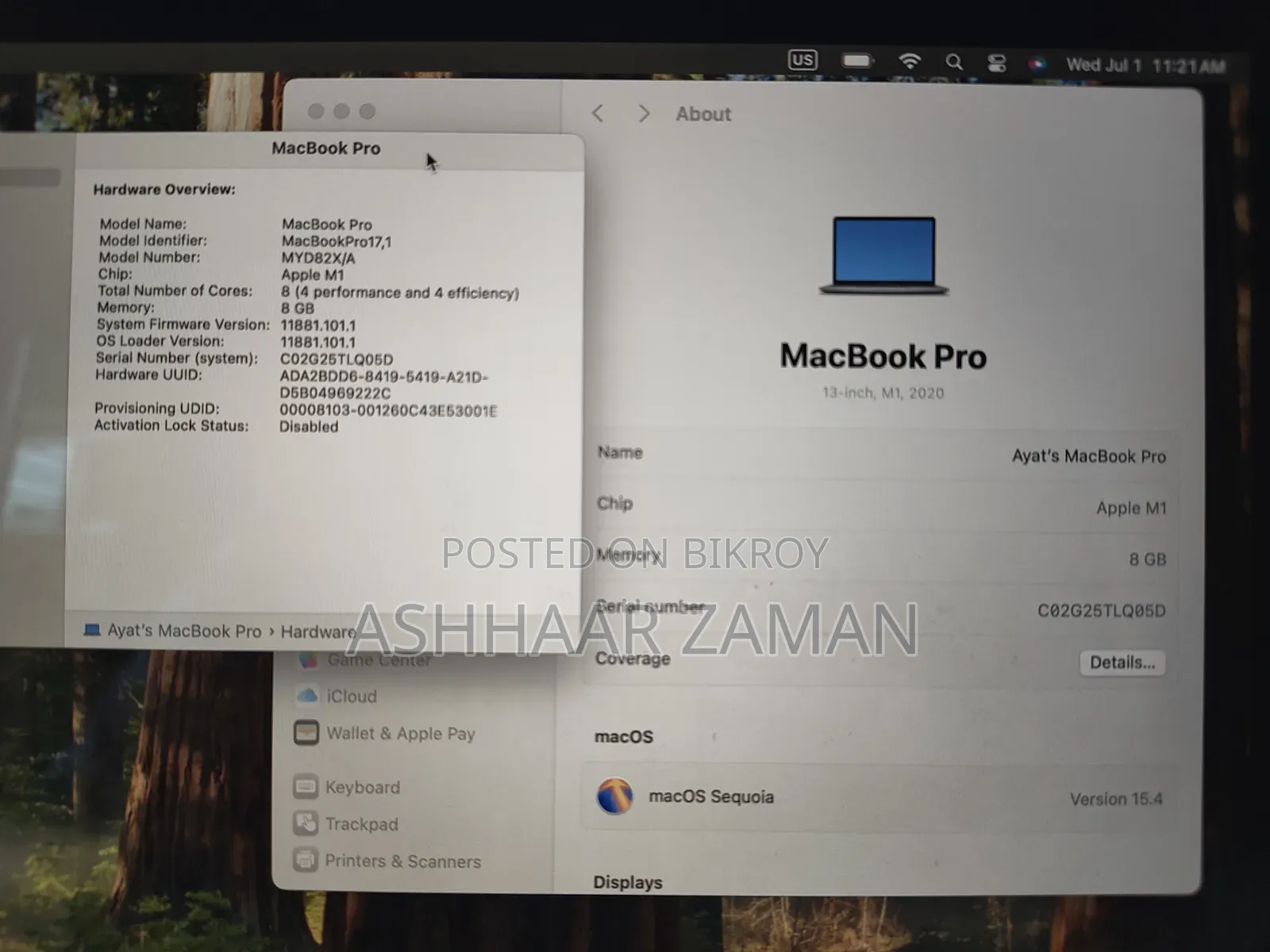 Laptop Apple MacBook Pro 2020 M1 8GB Apple M1 Pro SSD 256GB