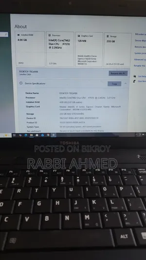 Laptop Toshiba 4GB Intel Core 2 Duo HDD 250GB