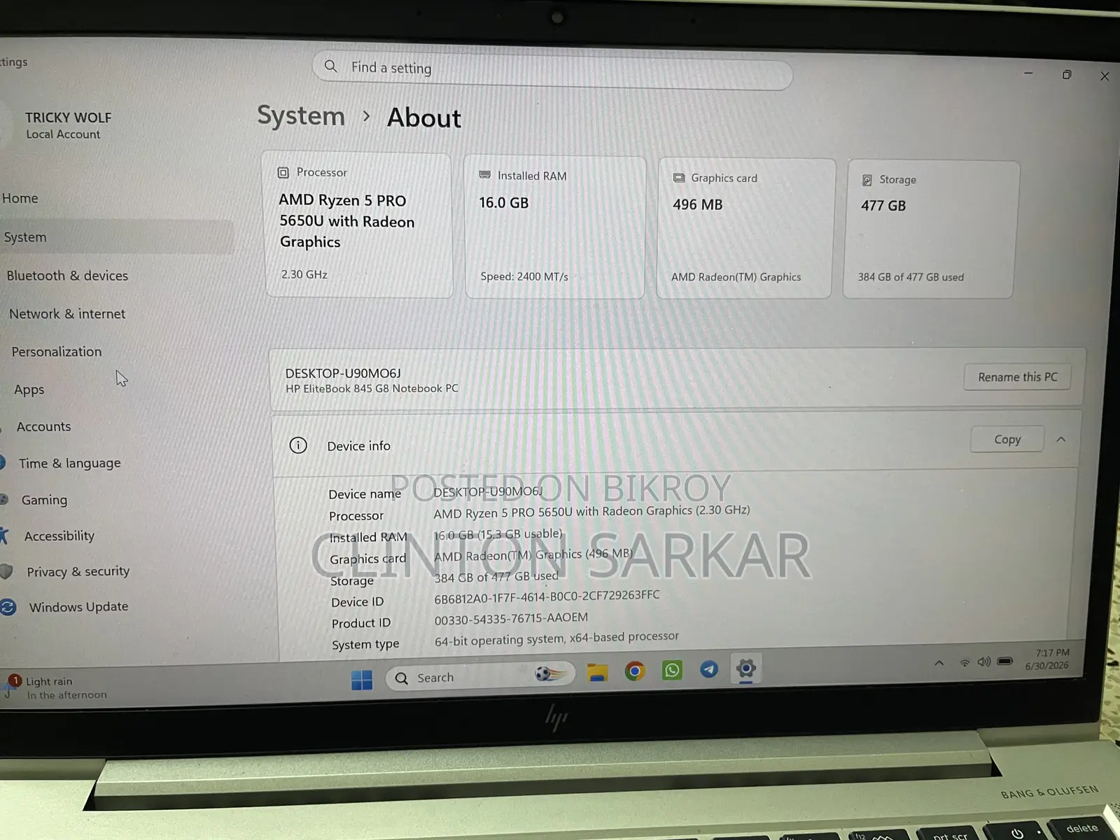Laptop HP EliteBook 845 G8 16GB AMD Ryzen 5 SSD 512GB