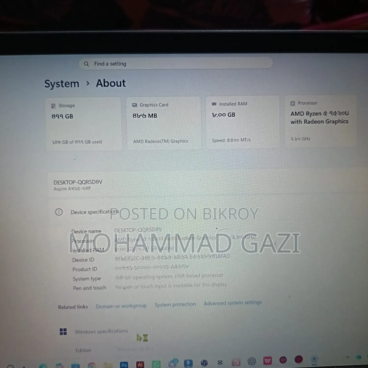 Laptop Acer 8GB AMD Ryzen 5 HDD 512GB