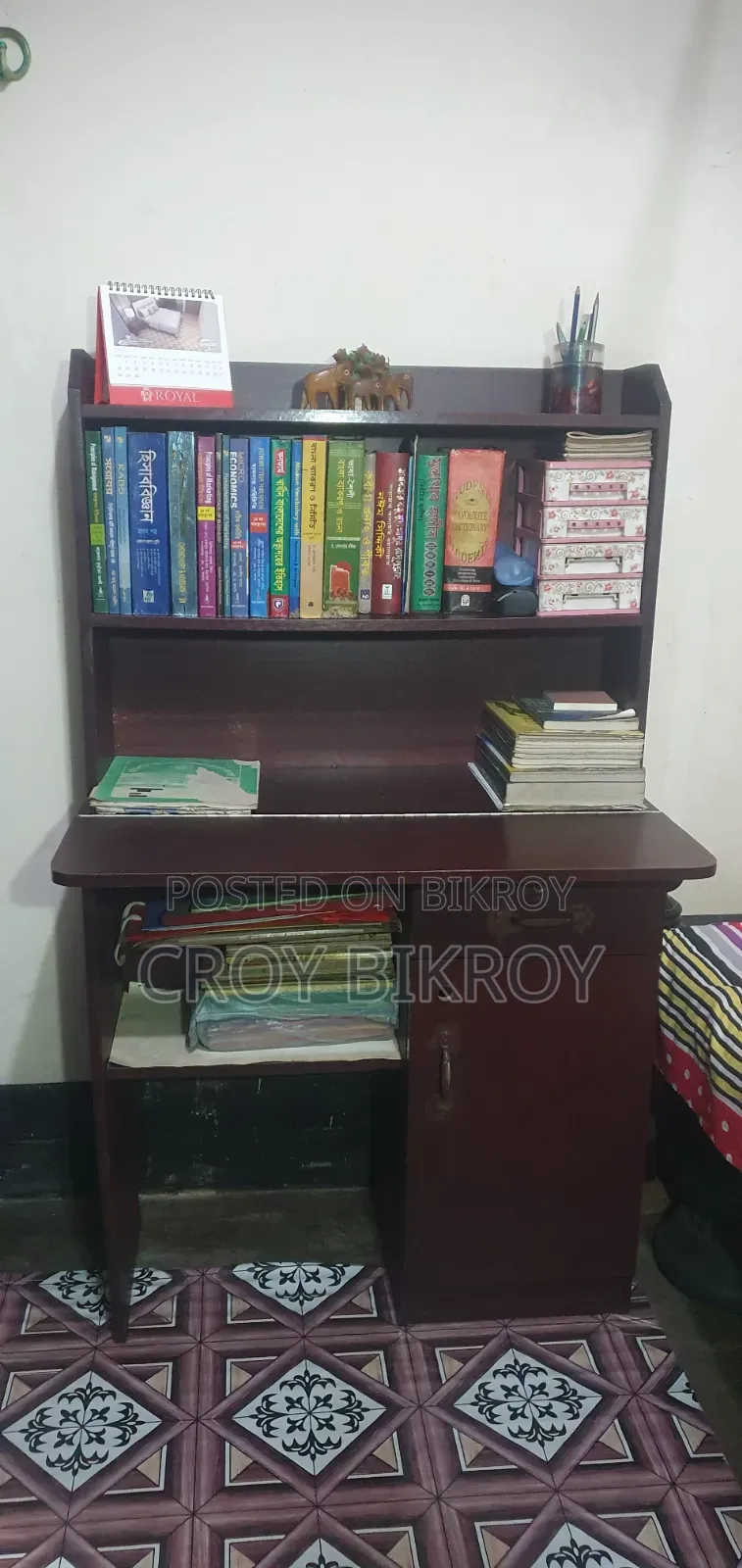 Foldable Study Table With Bookshelf | Solid Wooden Storage Desk.