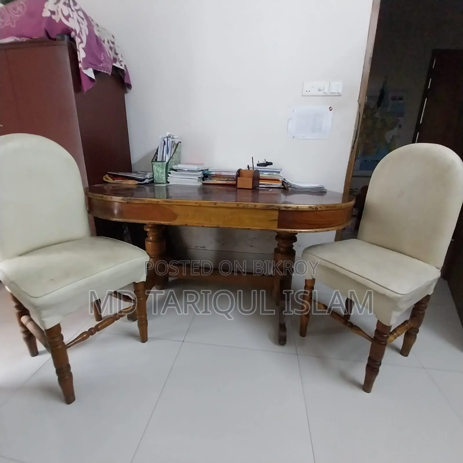 Original Teak Wood Dining Table, Chairs, and Bed for Sale