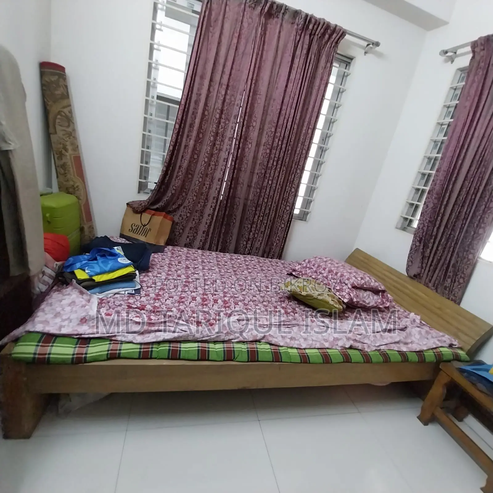 Original Teak Wood Dining Table, Chairs, and Bed for Sale