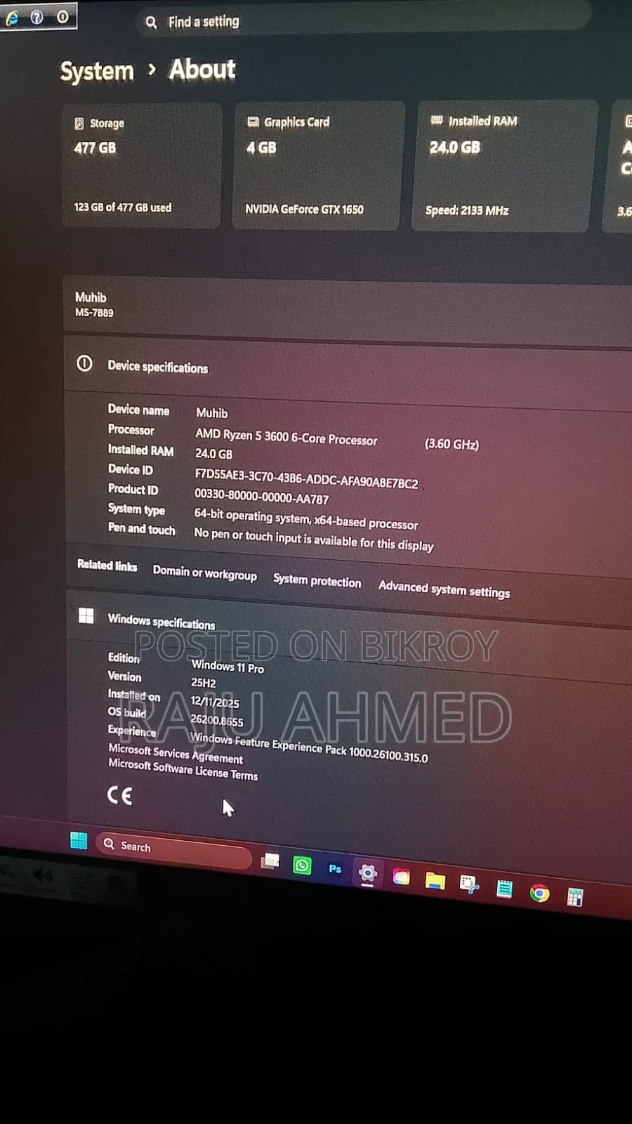 Desktop Computer 24GB AMD Ryzen 5 HDD+SSD 350GB