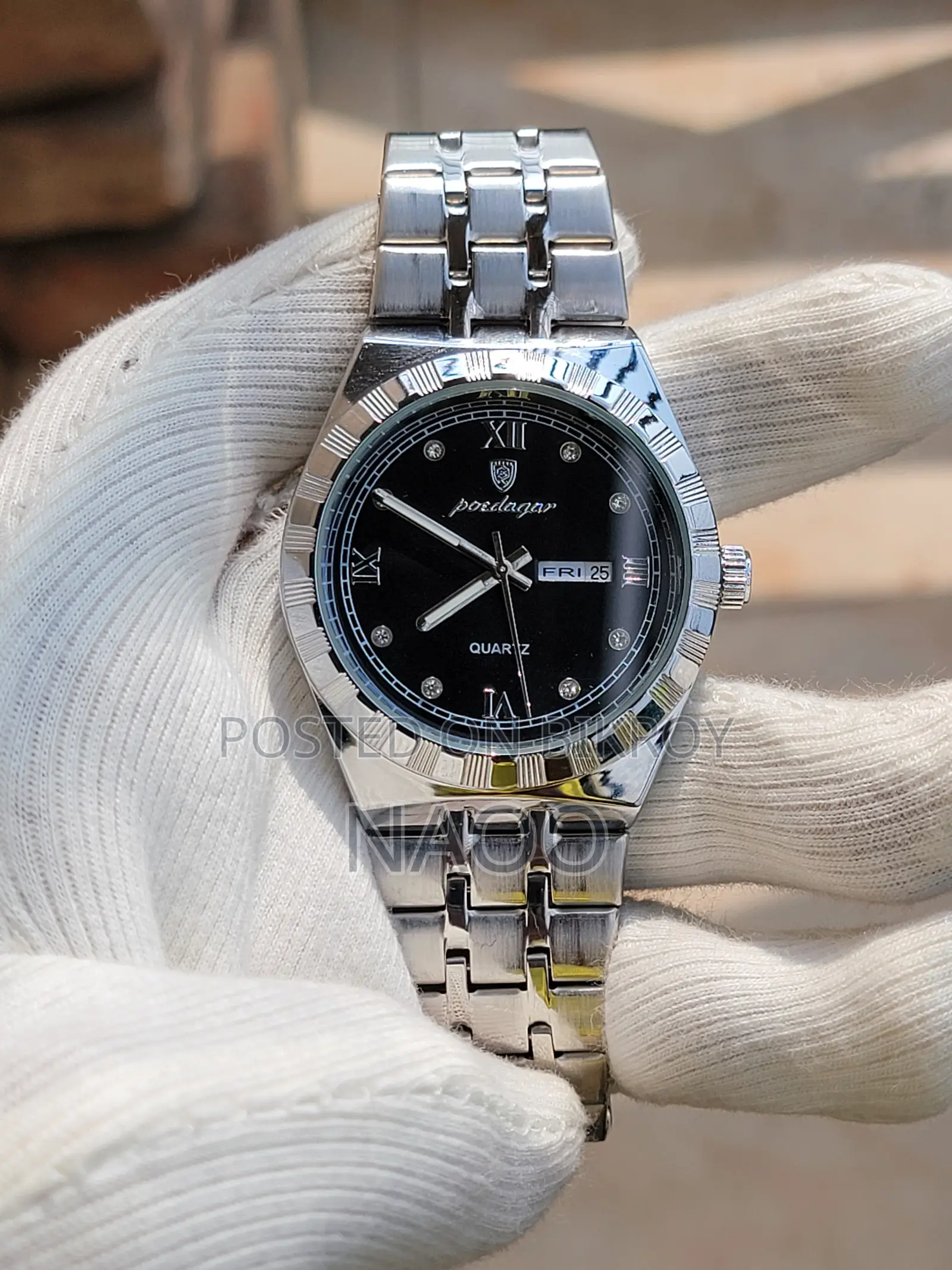 Poedagar Stainless Steel | Day & Date | Black Dial Men's Wrist Watch