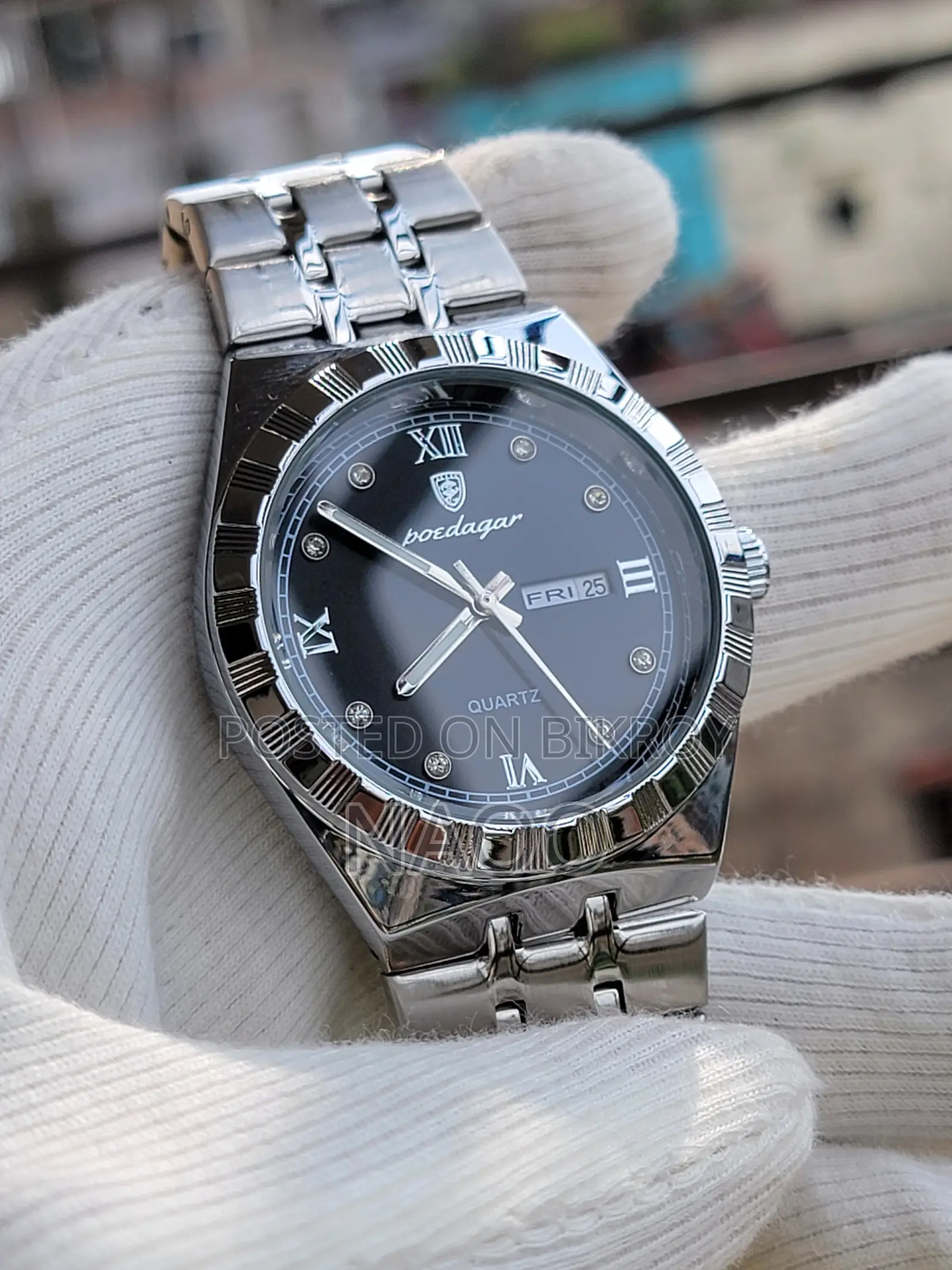 Poedagar Stainless Steel | Day & Date | Black Dial Men's Wrist Watch