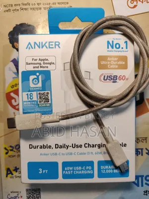 Original Anker Usb-C to Usb-C 60w Braided Cable (3 Ft) With Box