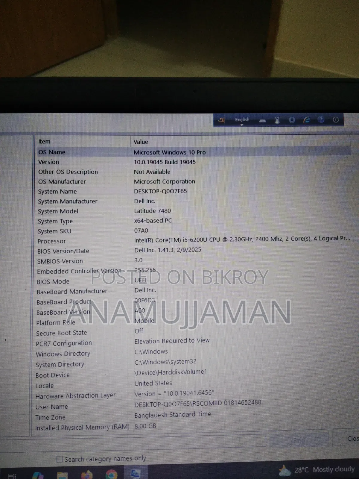 Laptop Dell Latitude 7480 8GB Intel Core I5 SSD 128GB