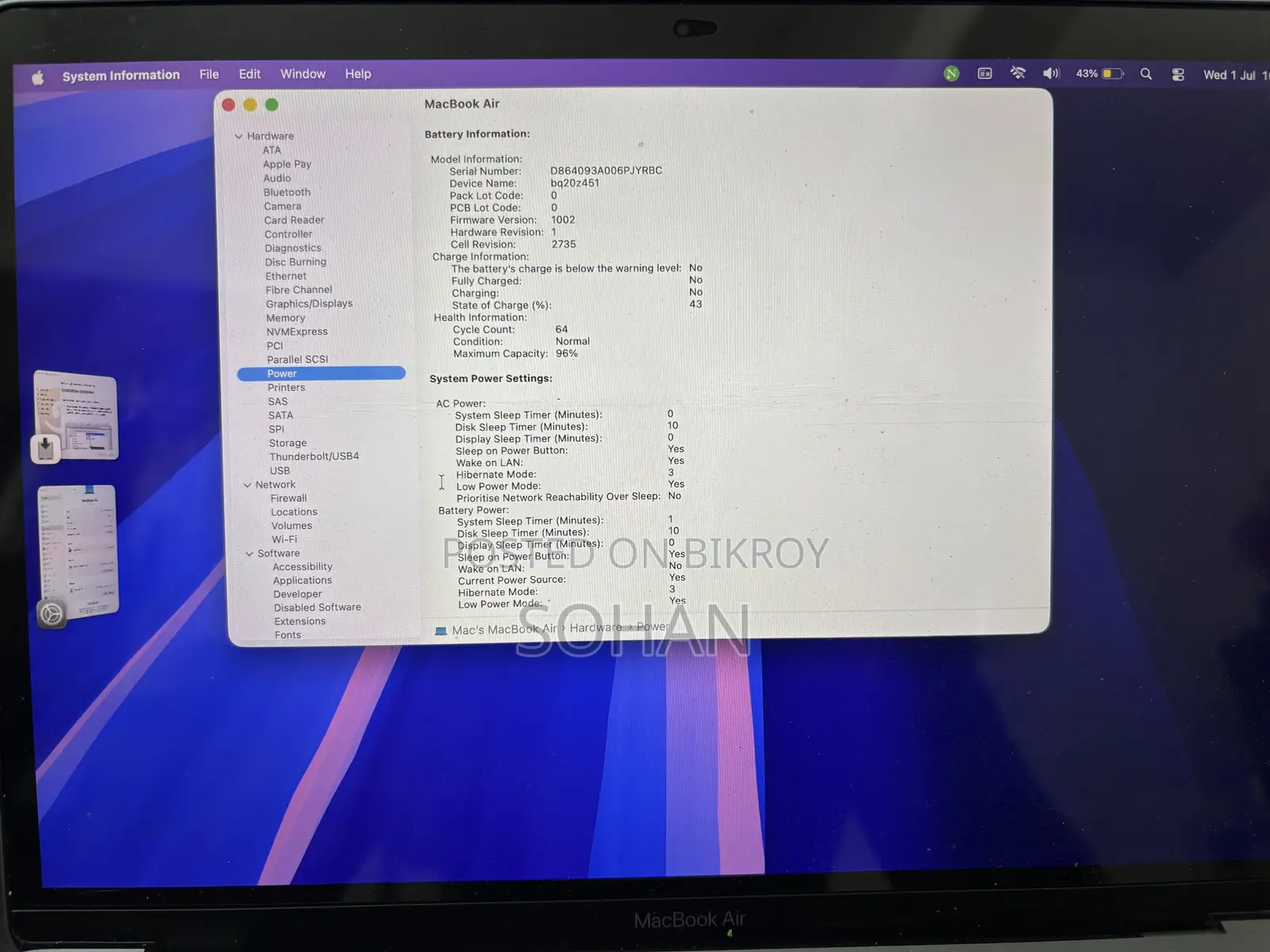 Laptop Apple MacBook Air 2020 M1 8GB Apple M1 SSD 256GB