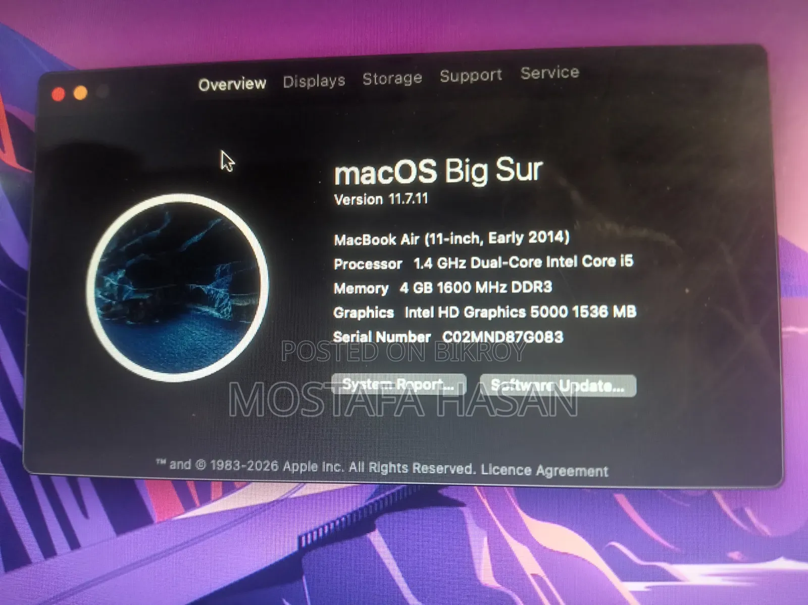 Laptop Apple MacBook Air 2014 4GB Intel Core I5 SSD 128GB
