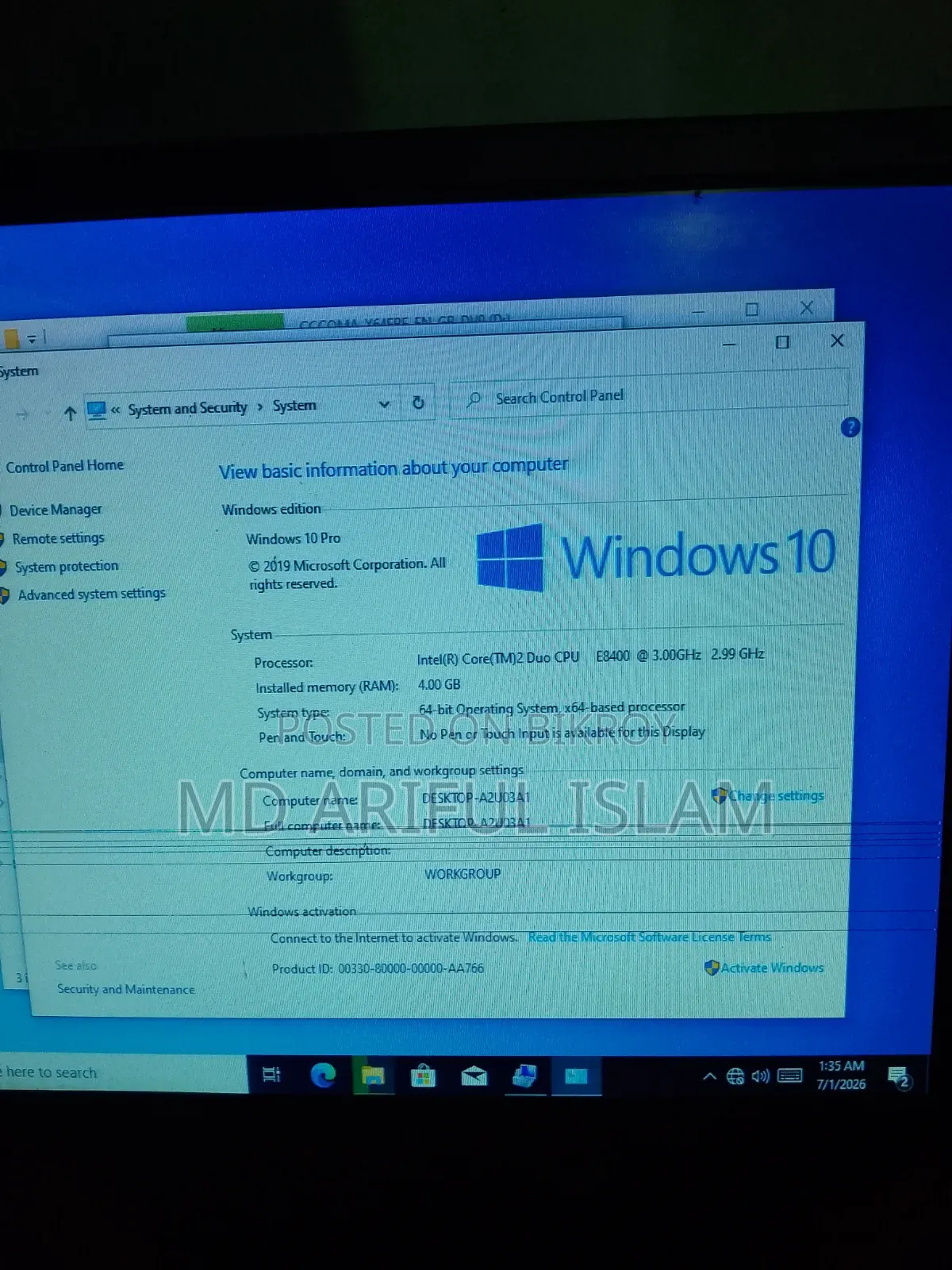 Desktop Computer 4GB Intel Core 2 Duo HDD 500GB