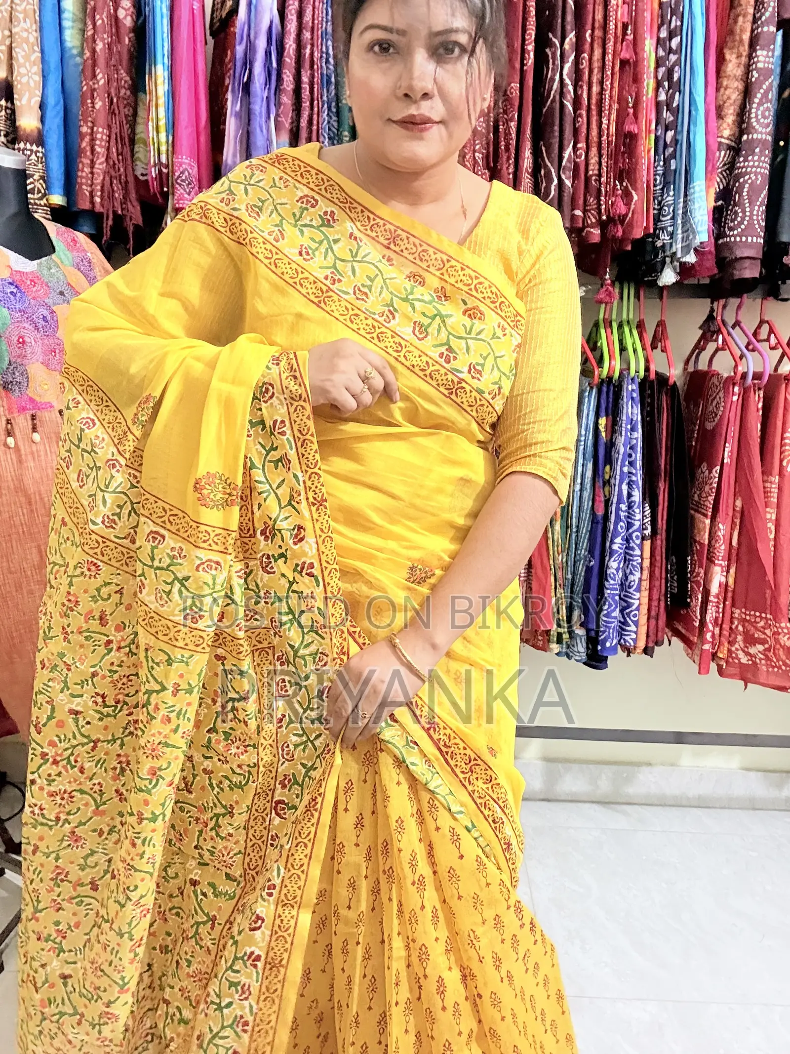 ব্লক প্রিন্ট সেমি মসলিন শাড়ি