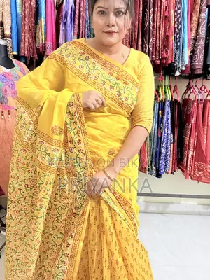 ব্লক প্রিন্ট সেমি মসলিন শাড়ি