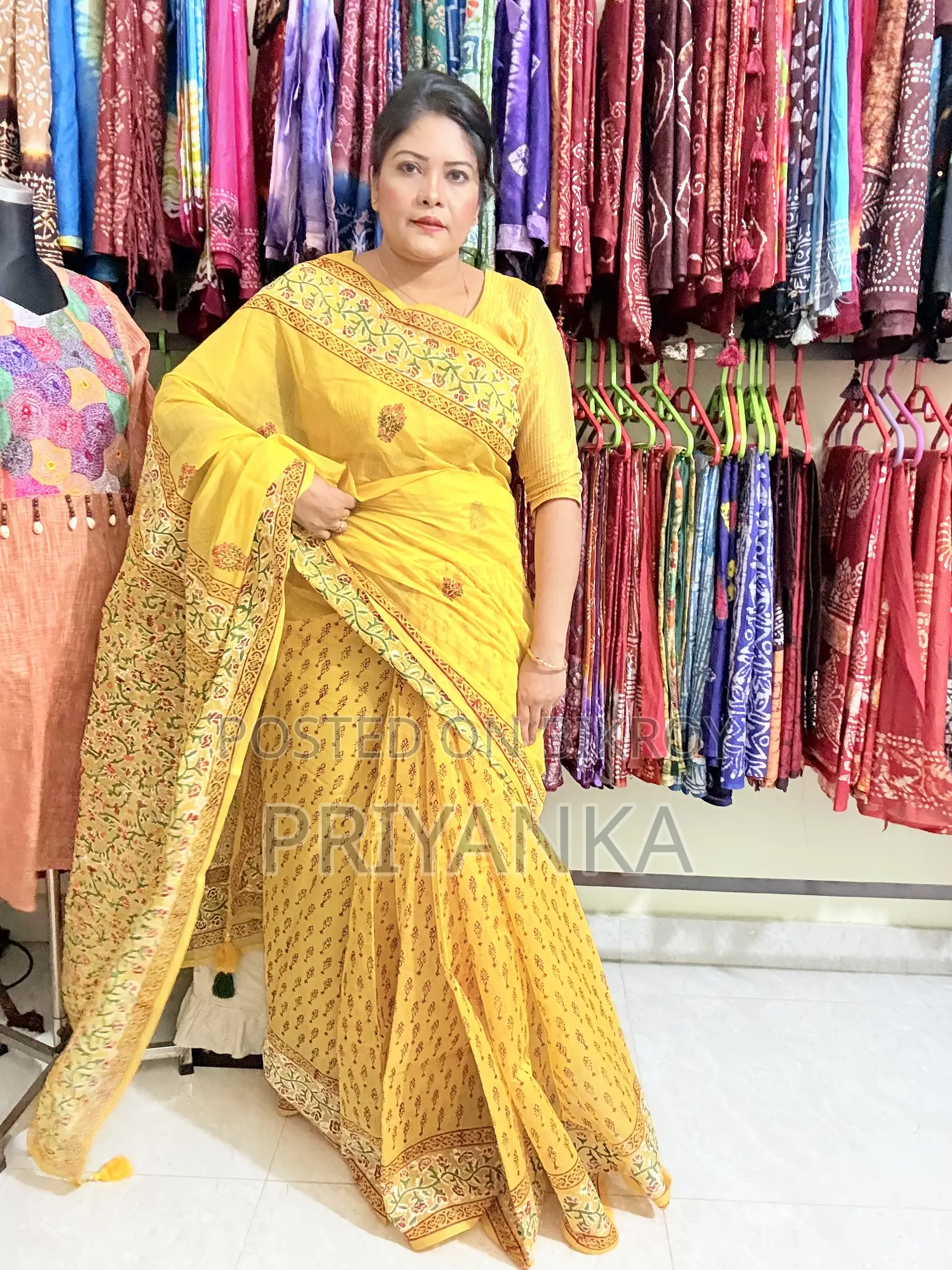 ব্লক প্রিন্ট সেমি মসলিন শাড়ি