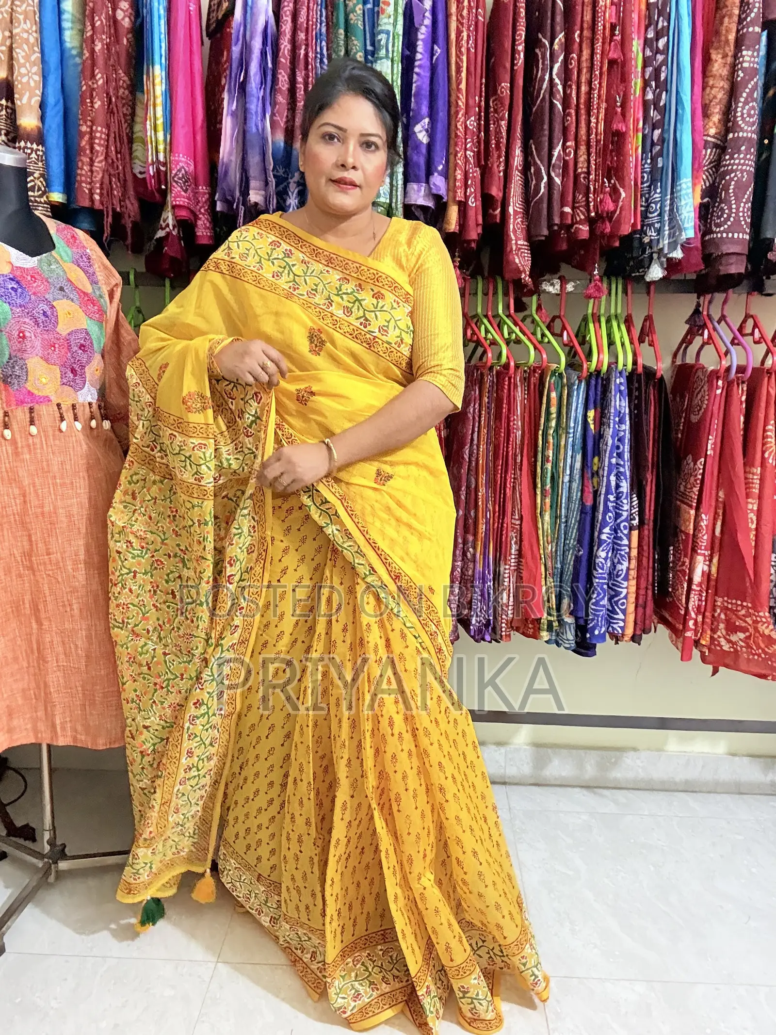 ব্লক প্রিন্ট সেমি মসলিন শাড়ি