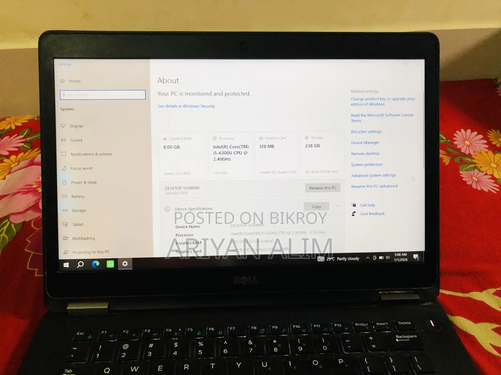 Laptop Dell Latitude 7480 8GB Intel Core I5 SSD 256GB