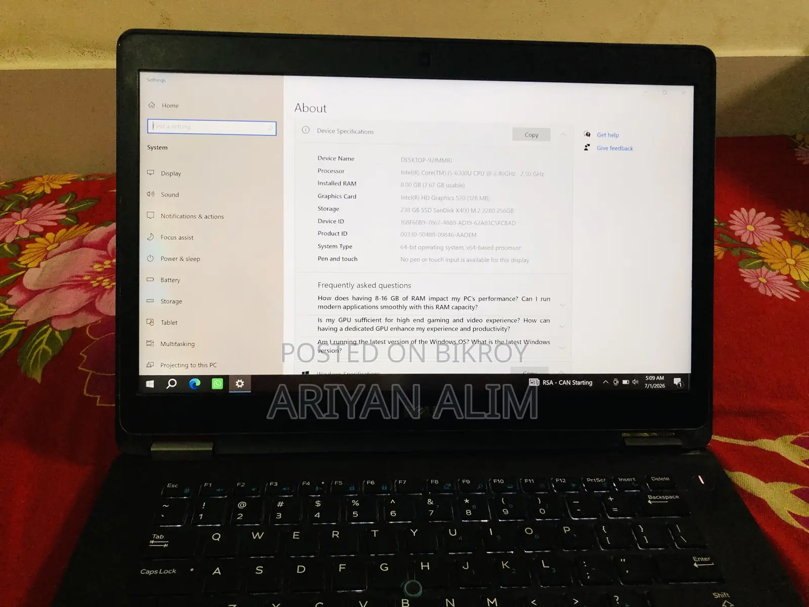 Laptop Dell Latitude 7480 8GB Intel Core I5 SSD 256GB