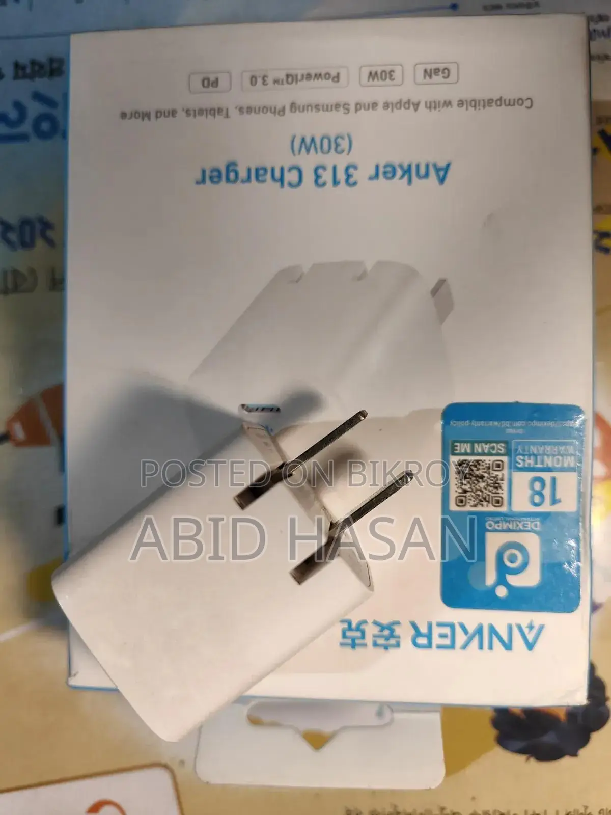 Original Anker 313 Charger (30w) Gan Fast Charger With Box