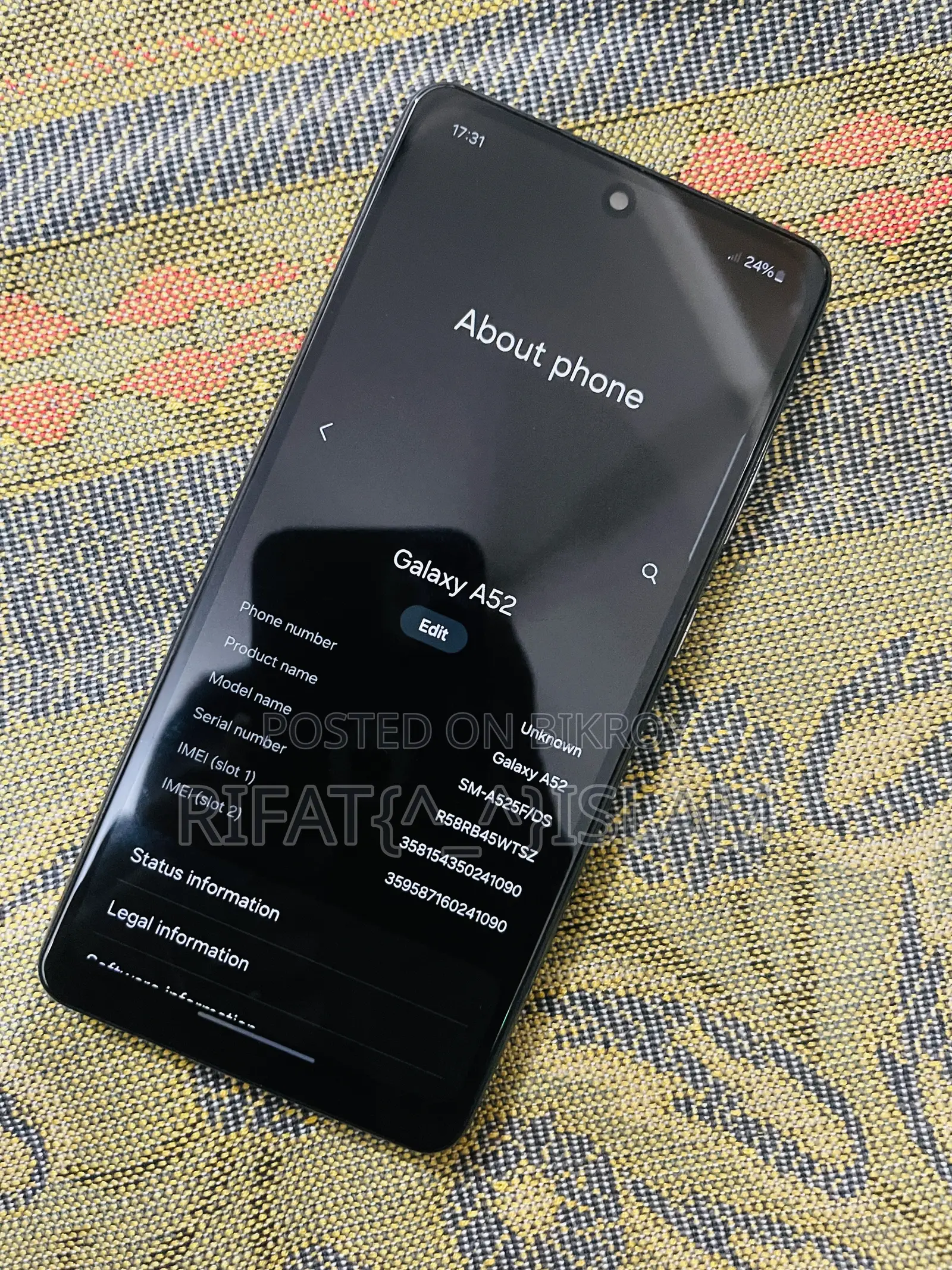 স্যামসাং গ্যালাক্সি এ৫২ ১২৮ জিবি কালো