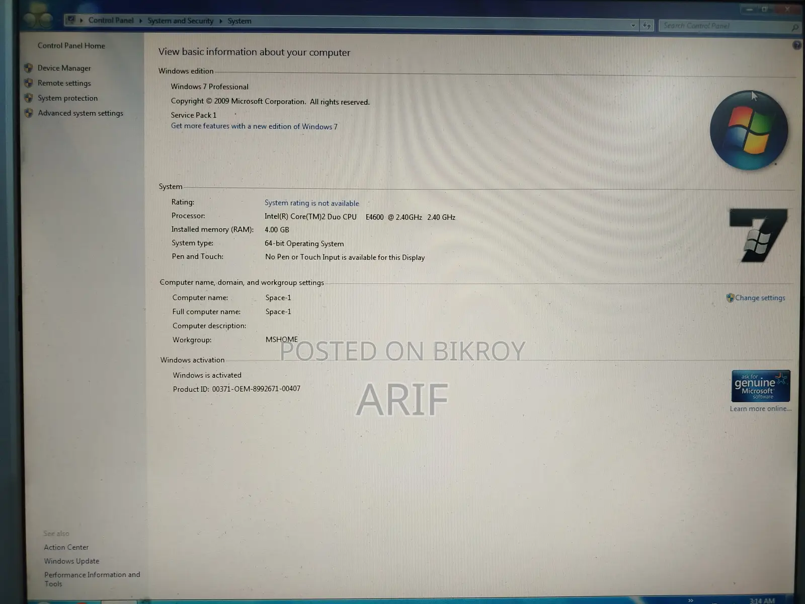 Desktop Computer 4GB Intel Core 2 Duo HDD 256GB