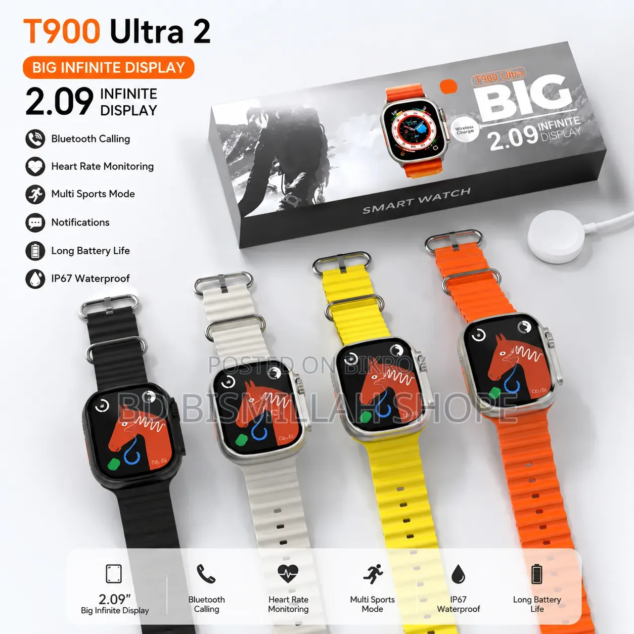 T900 Ultra Men Smart Watch 2.09" Hd Screen Bluetooth Calling Pedometer