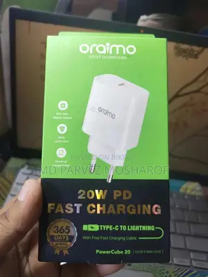 Oraimo 20w Pd Fast Charger (Original) + Type-c To Lightning Cable
