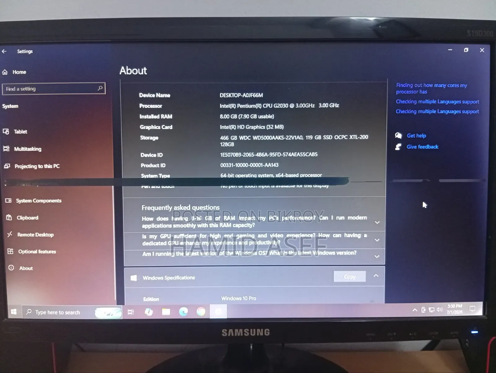 Desktop Computer 8GB Intel Pentium HDD 500GB