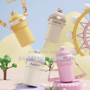 Cute Cartoon Glass Water Bottle